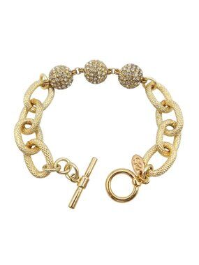 es Chunky Gold Tone Pave Crystal Fireball Textured Chain Bracelet Classic Preppy